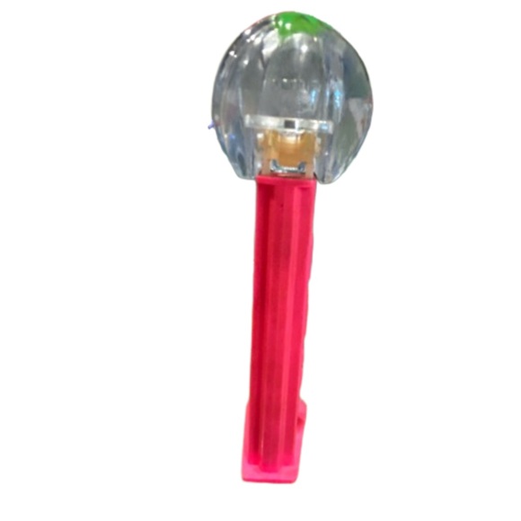 🌍Vintage 1990s Blue Tinted Crystal Polly Pumpkin Pez Dispenser on Hot Pink Stem - Picture 2 of 6